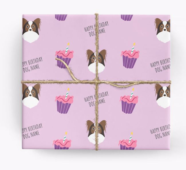 Personalised 'Happy Birthday' Cupcake Wrapping Paper with {breedFullName} Icons